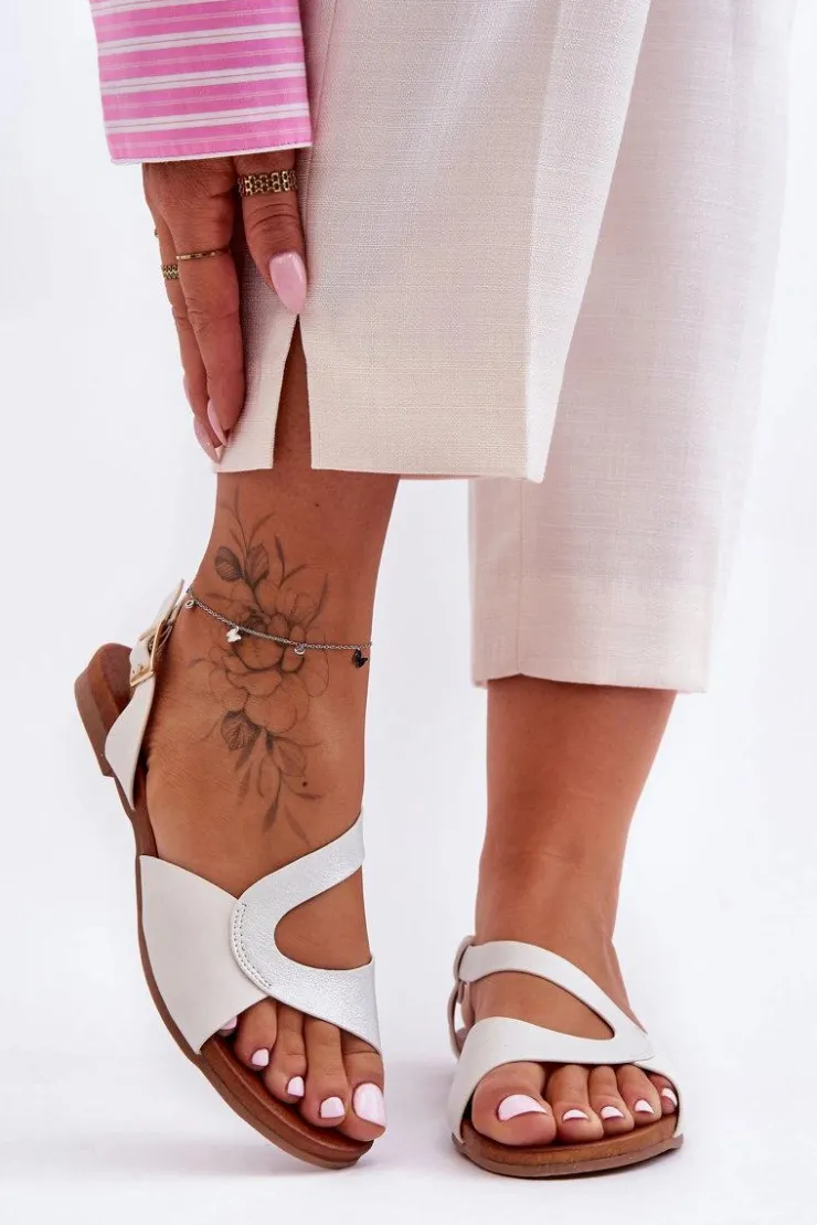 Damskie buty S.Barski Sandały Płaskie*Płaskie Damskie Sandały S.Barski 541-22 Srebrne