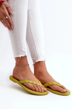 Damskie ZAXY Płaskie Elastyczne Klapki Japonki Damskie JJ285253 Limonkowe