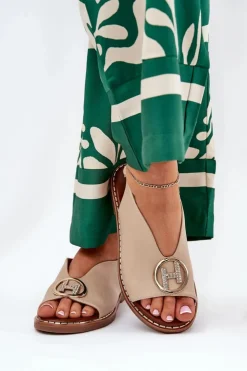 Damskie Boto Płaskie Eleganckie Sandały Z Ozdobą Beżowe Iseliria