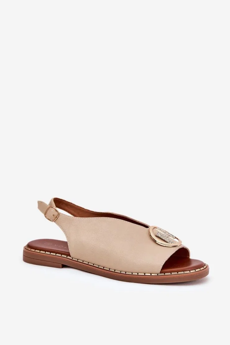 Damskie Boto Płaskie Eleganckie Sandały Z Ozdobą Beżowe Iseliria