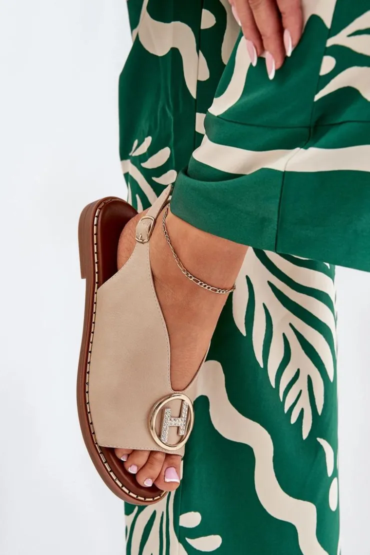 Damskie Boto Płaskie Eleganckie Sandały Z Ozdobą Beżowe Iseliria