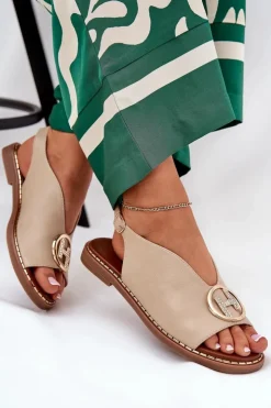 Damskie Boto Płaskie Eleganckie Sandały Z Ozdobą Beżowe Iseliria