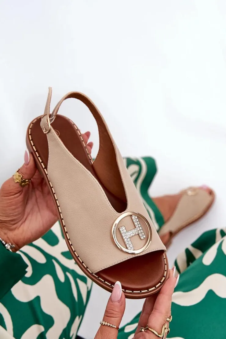 Damskie Boto Płaskie Eleganckie Sandały Z Ozdobą Beżowe Iseliria