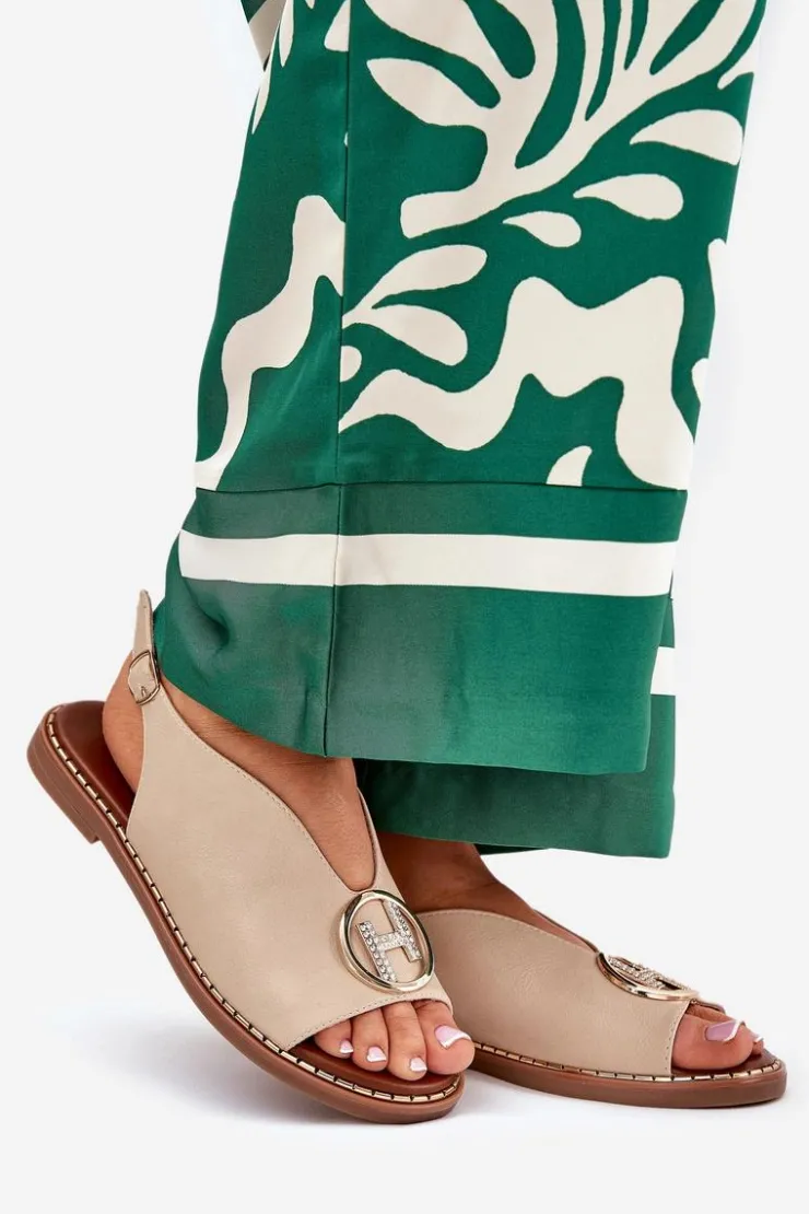 Damskie Boto Płaskie Eleganckie Sandały Z Ozdobą Beżowe Iseliria