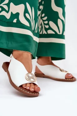Clearance Boto Płaskie Eleganckie Sandały Z Ozdobą Białe Iseliria Biały