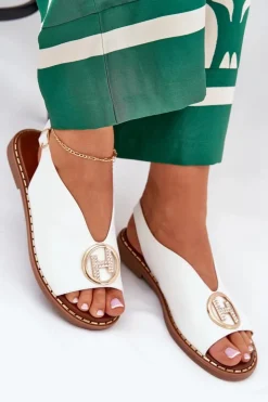 Clearance Boto Płaskie Eleganckie Sandały Z Ozdobą Białe Iseliria Biały