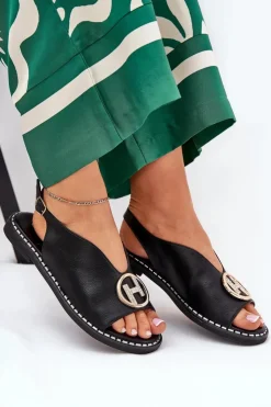 Boto Sandały Płaskie*Płaskie Eleganckie Sandały Z Ozdobą Czarne Iseliria Czarny