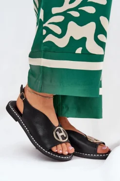 Boto Sandały Płaskie*Płaskie Eleganckie Sandały Z Ozdobą Czarne Iseliria Czarny