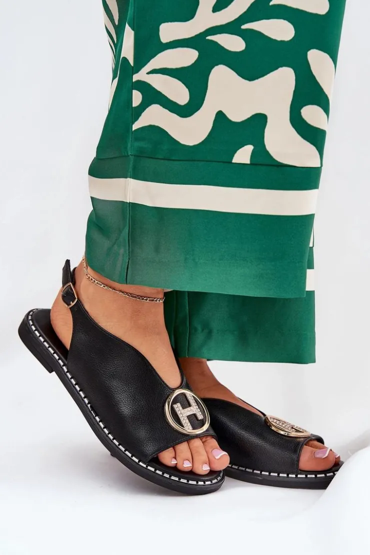 Boto Sandały Płaskie*Płaskie Eleganckie Sandały Z Ozdobą Czarne Iseliria Czarny