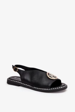 Boto Sandały Płaskie*Płaskie Eleganckie Sandały Z Ozdobą Czarne Iseliria Czarny