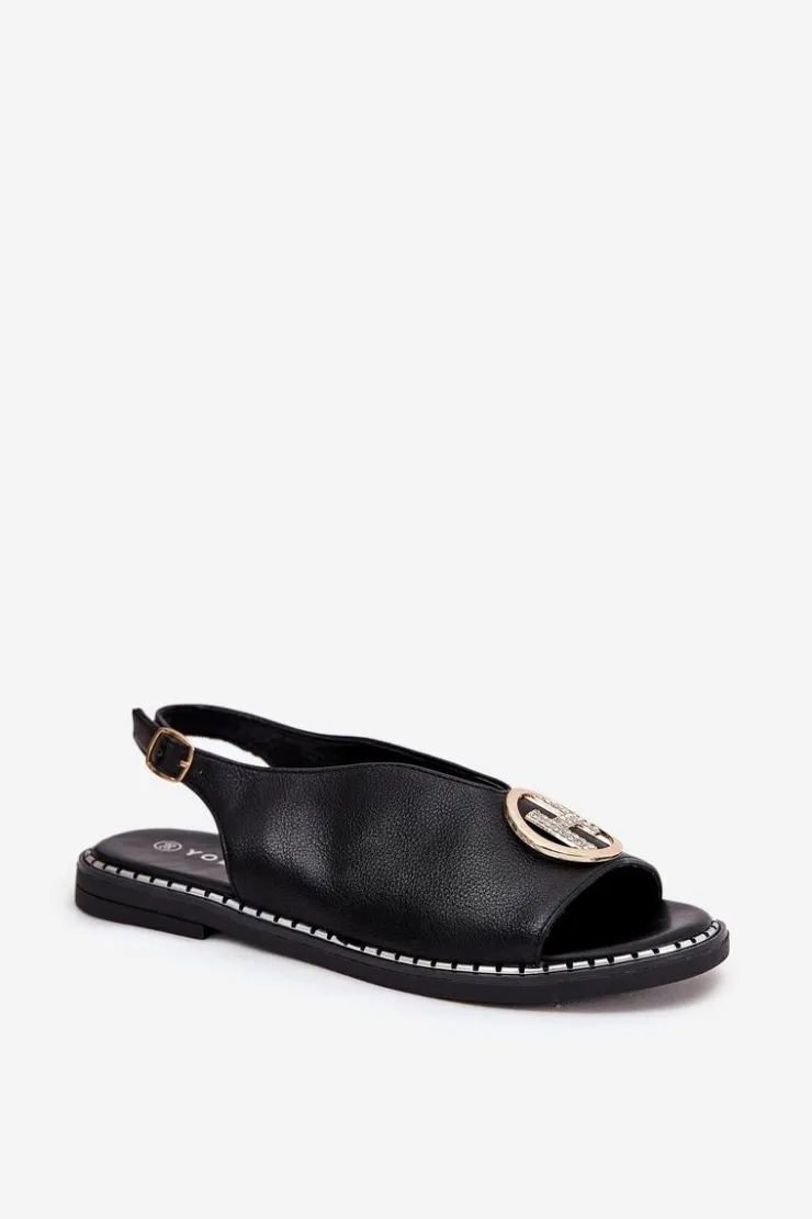 Boto Sandały Płaskie*Płaskie Eleganckie Sandały Z Ozdobą Czarne Iseliria Czarny