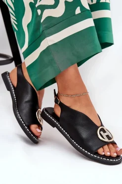 Boto Sandały Płaskie*Płaskie Eleganckie Sandały Z Ozdobą Czarne Iseliria Czarny