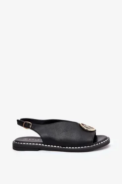 Boto Sandały Płaskie*Płaskie Eleganckie Sandały Z Ozdobą Czarne Iseliria Czarny