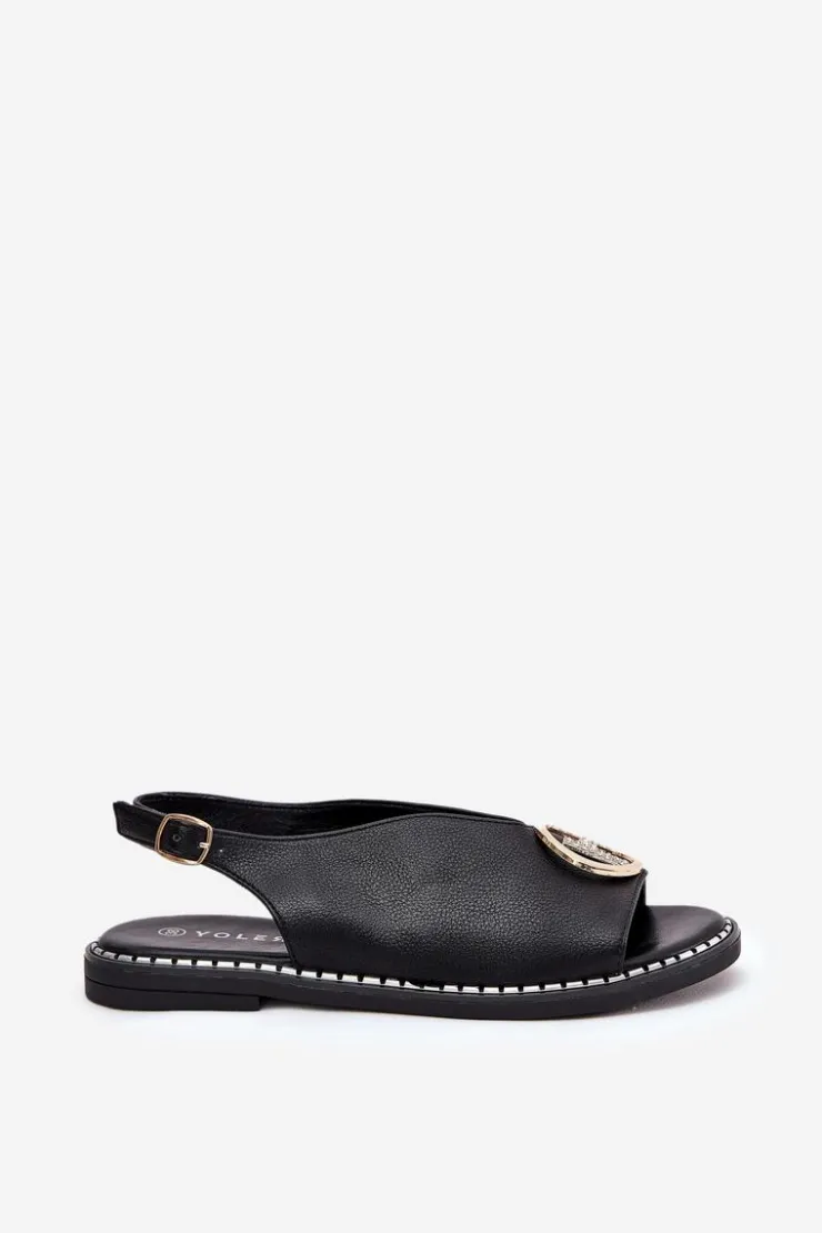 Boto Sandały Płaskie*Płaskie Eleganckie Sandały Z Ozdobą Czarne Iseliria Czarny