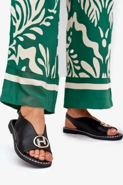 Boto Sandały Płaskie*Płaskie Eleganckie Sandały Z Ozdobą Czarne Iseliria Czarny
