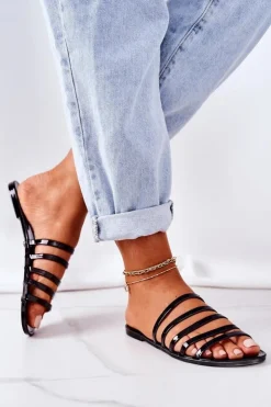 Damskie Boto Płaskie Gumowe Klapki Czarne Travel With Me