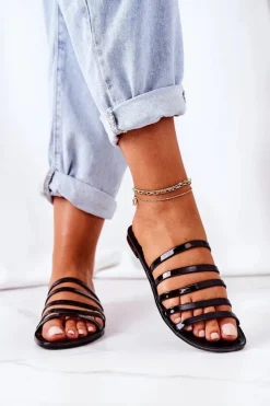 Damskie Boto Płaskie Gumowe Klapki Czarne Travel With Me