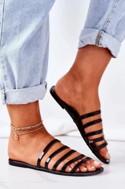 Damskie Boto Płaskie Gumowe Klapki Czarne Travel With Me