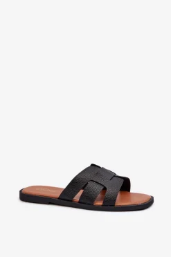 Damskie Evento Płaskie Klapki Damskie Z Eko Skóry Czarne Risamay