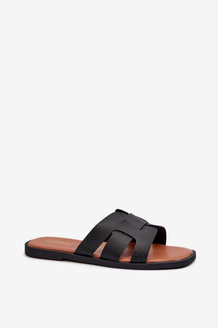 Damskie Evento Płaskie Klapki Damskie Z Eko Skóry Czarne Risamay