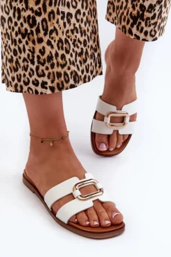 Buty Sergio Leone Płaskie Klapki Damskie Z Eko Skóry Sergio Leone SK077H Białe