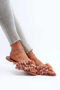 Damskie Boto Płaskie Klapki Damskie Z Frędzlami Brudny Róż Rialle
