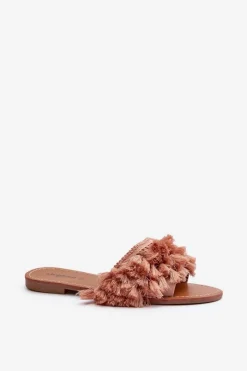 Damskie Boto Płaskie Klapki Damskie Z Frędzlami Brudny Róż Rialle