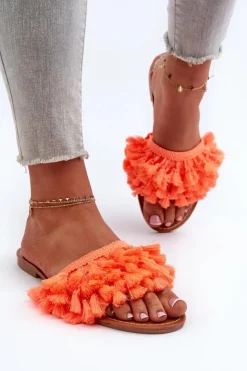 Boto Klapki Damskie Klasyczne*Płaskie Klapki Damskie Z Frędzlami Pomarańczowe Rialle