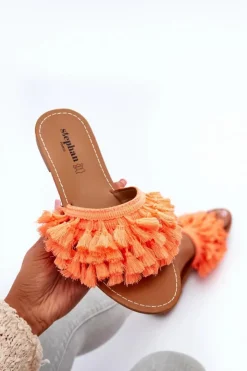 Boto Klapki Damskie Klasyczne*Płaskie Klapki Damskie Z Frędzlami Pomarańczowe Rialle