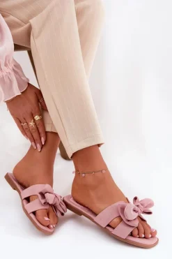 Damskie Boto Płaskie Klapki Damskie Z Kokardką Różowe Tobin