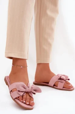 Damskie Boto Płaskie Klapki Damskie Z Kokardką Różowe Tobin