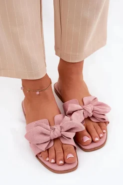 Damskie Boto Płaskie Klapki Damskie Z Kokardką Różowe Tobin