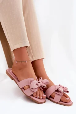 Damskie Boto Płaskie Klapki Damskie Z Kokardką Różowe Tobin