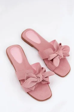 Damskie Boto Płaskie Klapki Damskie Z Kokardką Różowe Tobin