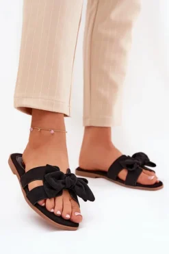 Boto Klapki Damskie Klasyczne*Płaskie Klapki Damskie Z Kokardką Czarne Tobin Czarny
