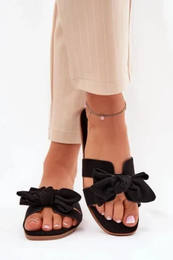 Boto Klapki Damskie Klasyczne*Płaskie Klapki Damskie Z Kokardką Czarne Tobin Czarny