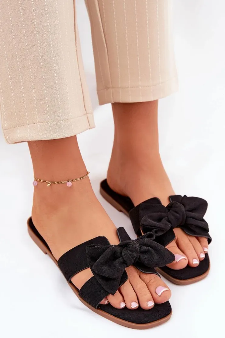 Boto Klapki Damskie Klasyczne*Płaskie Klapki Damskie Z Kokardką Czarne Tobin Czarny