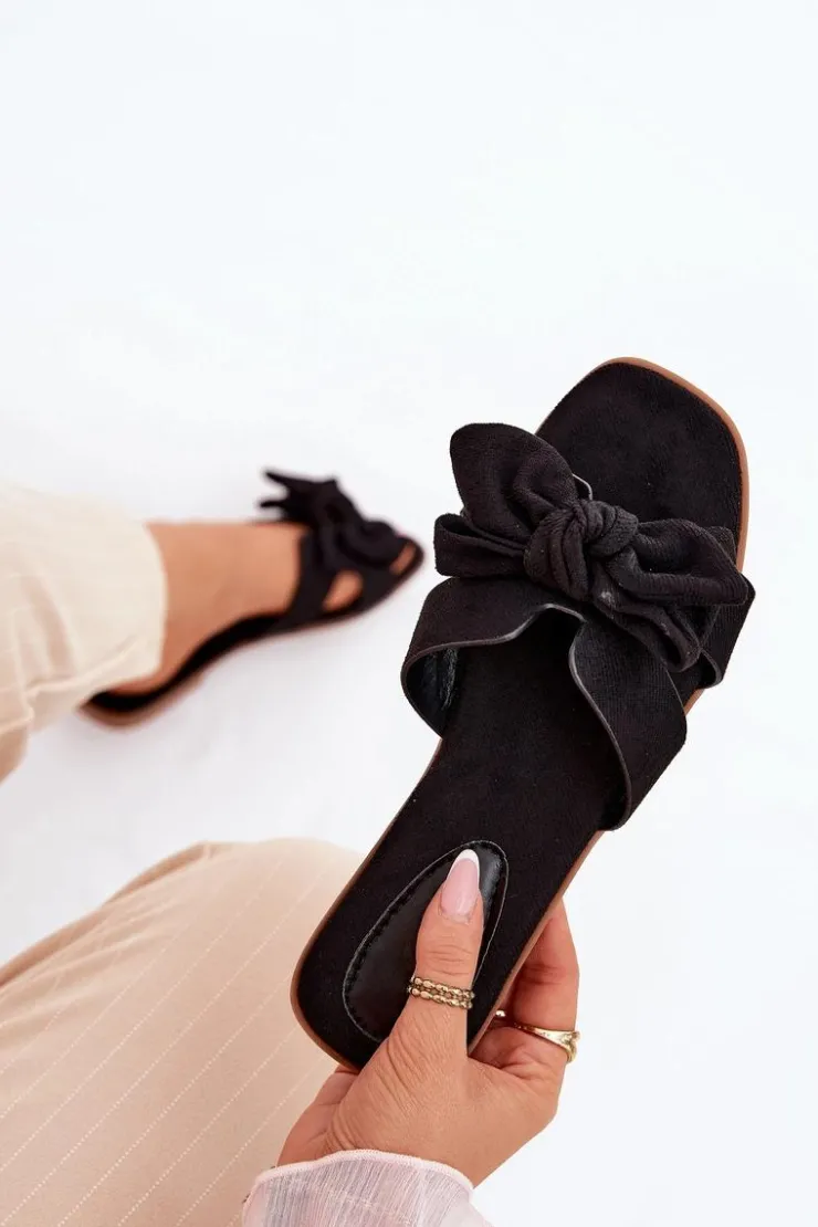 Boto Klapki Damskie Klasyczne*Płaskie Klapki Damskie Z Kokardką Czarne Tobin Czarny