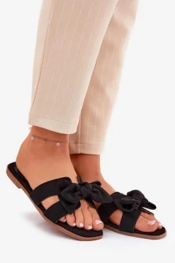 Boto Klapki Damskie Klasyczne*Płaskie Klapki Damskie Z Kokardką Czarne Tobin Czarny