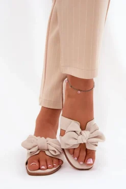 Hot Boto Płaskie Klapki Damskie Z Kokardką Beżowe Tobin Beżowy