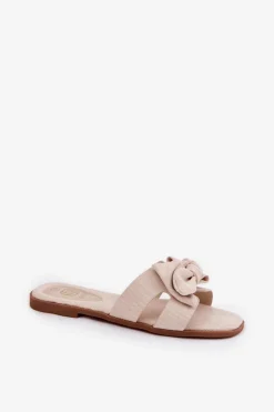 Hot Boto Płaskie Klapki Damskie Z Kokardką Beżowe Tobin Beżowy