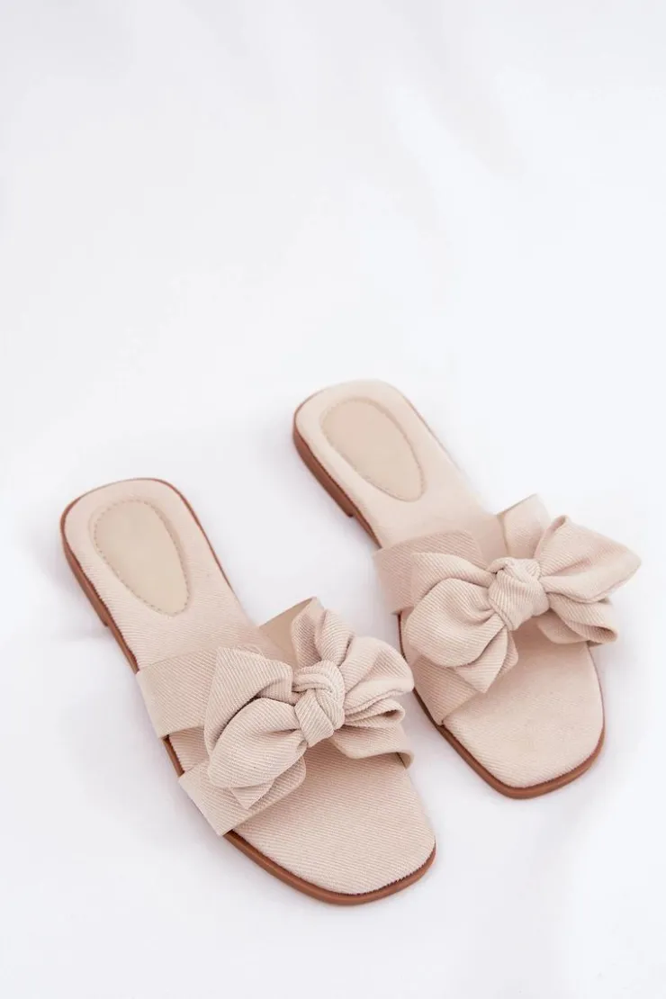 Hot Boto Płaskie Klapki Damskie Z Kokardką Beżowe Tobin Beżowy