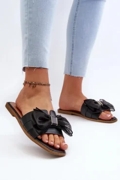 Damskie Boto Płaskie Klapki Damskie Z Kokardą Czarne Balinda