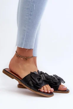 Damskie Boto Płaskie Klapki Damskie Z Kokardą Czarne Balinda