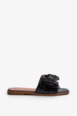 Damskie Boto Płaskie Klapki Damskie Z Kokardą Czarne Balinda