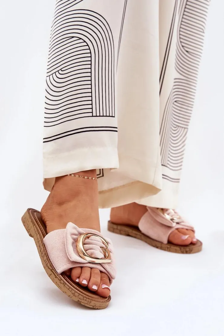 Damskie Boto Płaskie Klapki Damskie Z Ozdobnym Detalem Różowe Nellodra