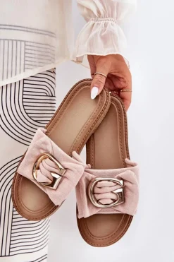 Damskie Boto Płaskie Klapki Damskie Z Ozdobnym Detalem Różowe Nellodra