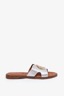 Damskie Boto Płaskie Klapki Damskie Z Ozdobnym Detalem Srebrne Oferry