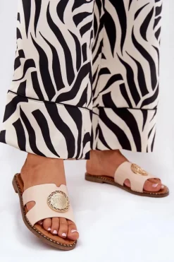 Online Boto Płaskie Klapki Damskie Z Ozdobnym Detalem Beżowe Oferry