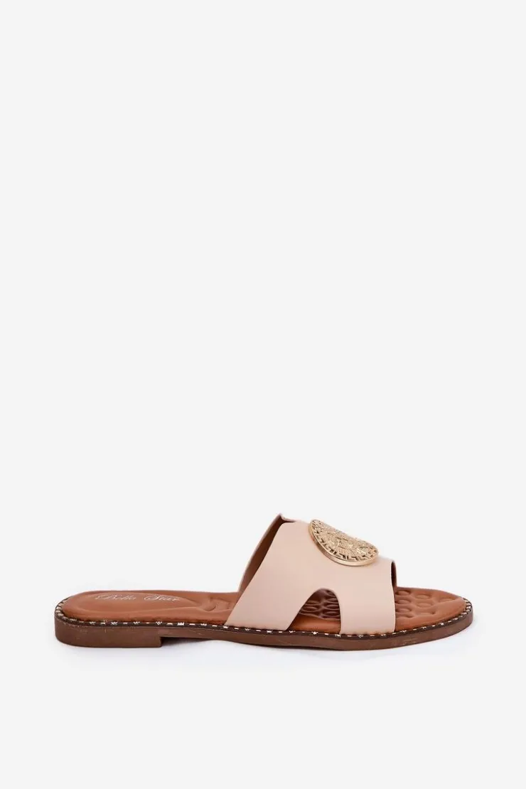 Online Boto Płaskie Klapki Damskie Z Ozdobnym Detalem Beżowe Oferry